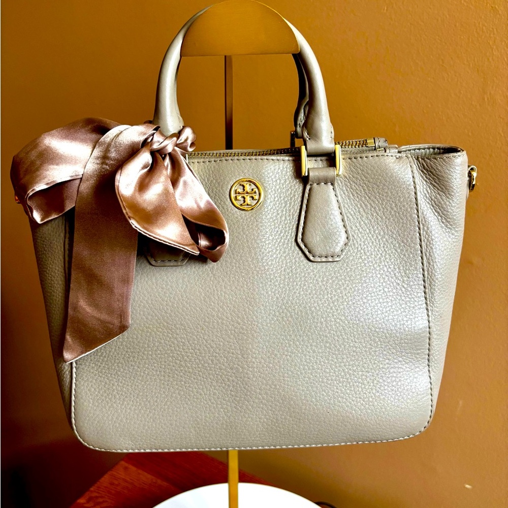 Tory Burch Small Leather Satchel includes Dust Bag + adorable mini scarf